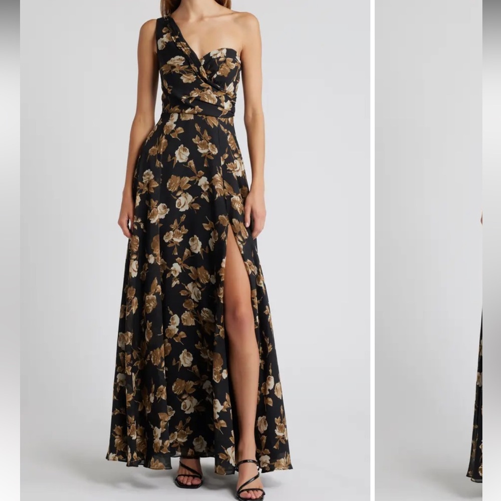 Lulus fall floral one shoulder maxi dress